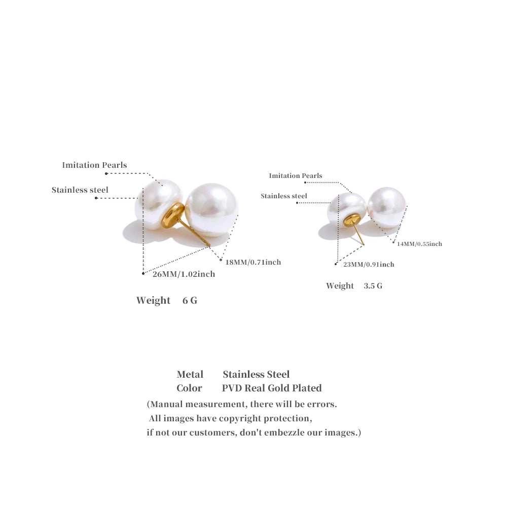 Simulated Pearl Round Stud Earrings – Waterproof 18K Gold Plated Earrings | Ezra Gems