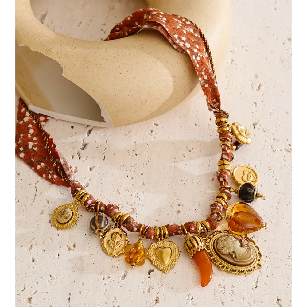 Resin Heart Flower Braided Cord Necklace – Waterproof 18K Gold Plated Necklace | Ezra Gems