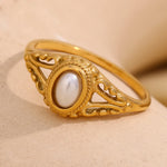 Hollow Texture Pearl Band Ring – Waterproof 18K Gold Plated Ring | Ezra Gems