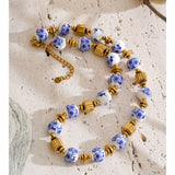 Blue Ceramic Flower Bead Necklace