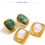 Glossy Resin Square Stud Earrings – Waterproof 18K Gold Plated Earrings | Ezra Gems
