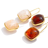 Amber Resin Square Drop Earrings – Waterproof 18K Gold Plated Earrings | Ezra Gems