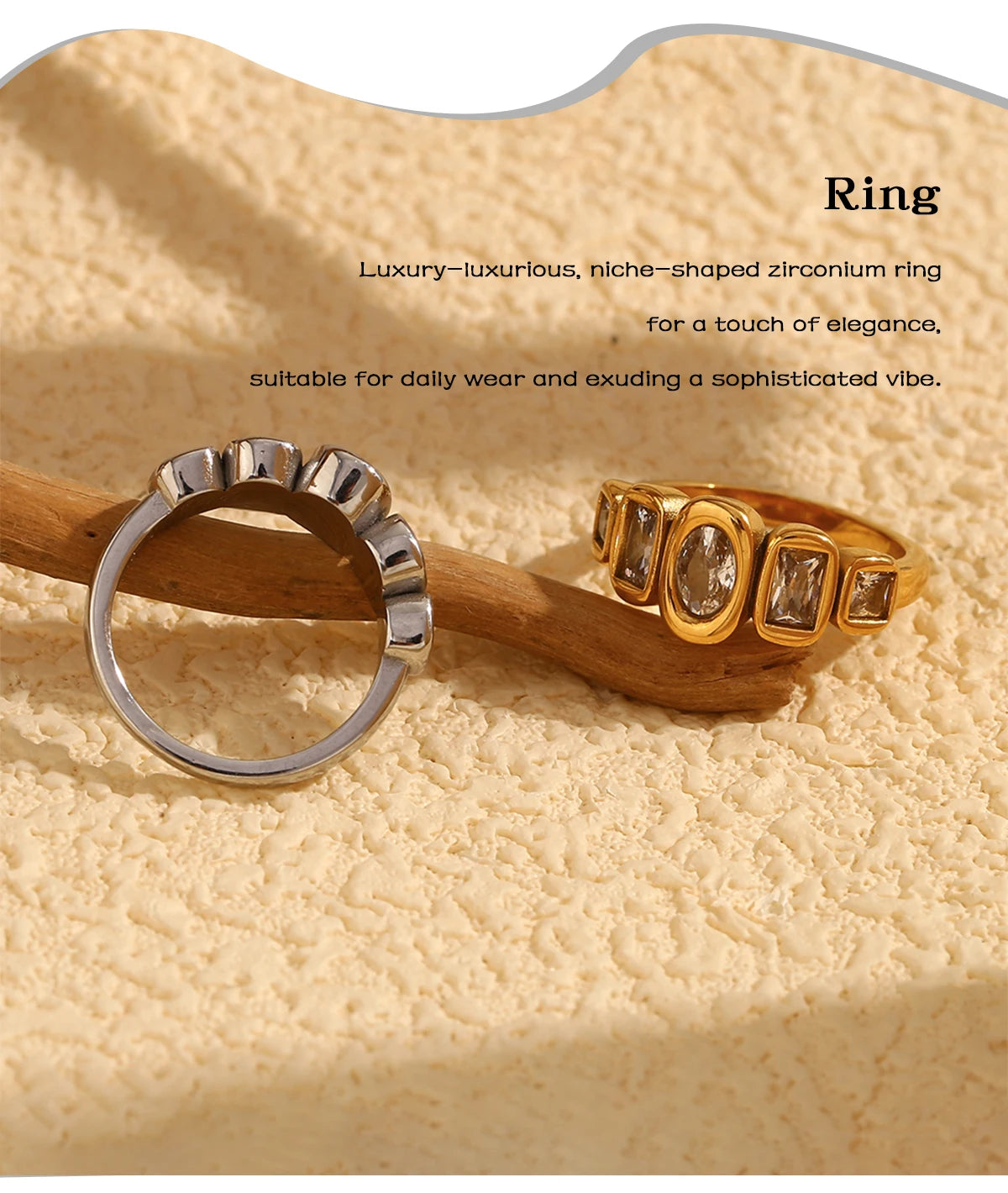 Geometric Clear Zircon Ring – Waterproof 18K Gold Plated Ring | Ezra Gems