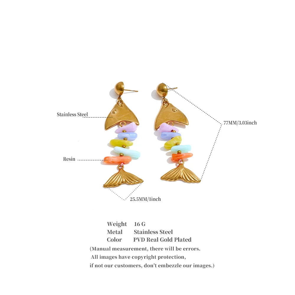 Colorful Resin Fish Drop Earrings – Waterproof 18K Gold Plated Earrings | Ezra Gems