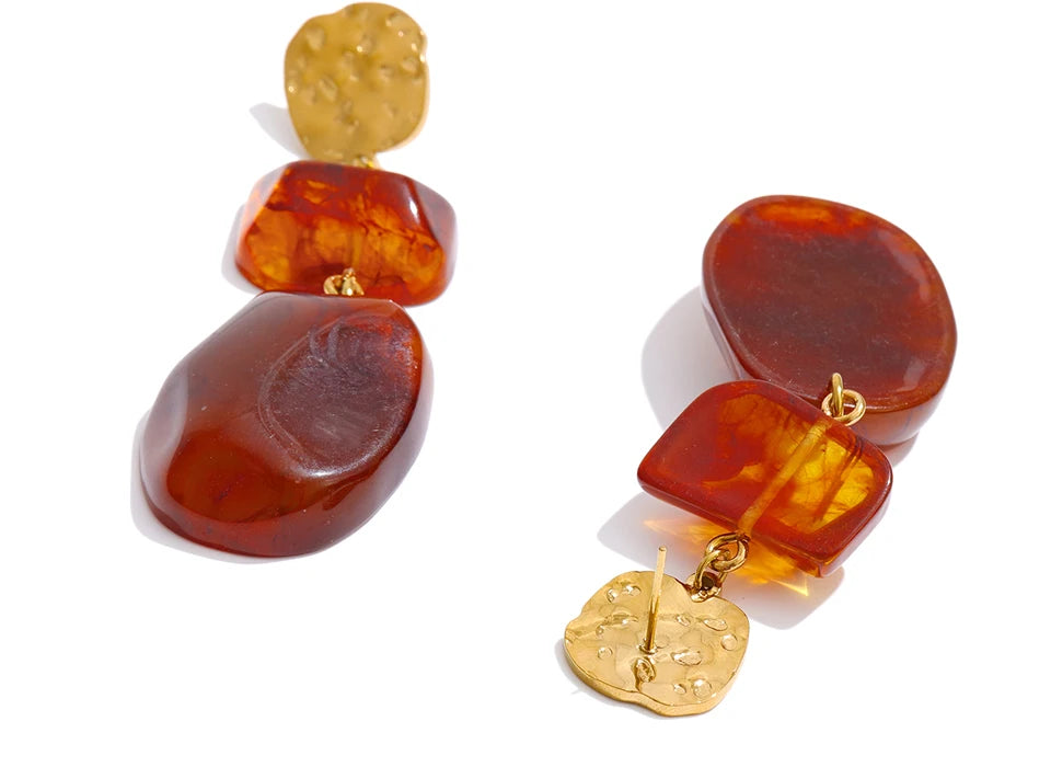 Red Resin Square Drop Earrings – Waterproof 18K Gold Plated Earrings | Ezra Gems
