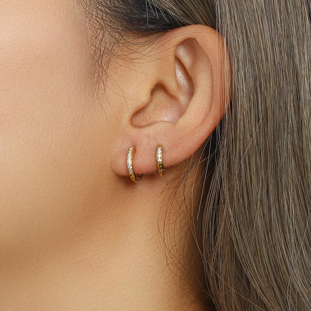 Rounded Edges Cubic Zirconia Hoop Earrings – Waterproof 18K Gold Plated Earrings | Ezra Gems