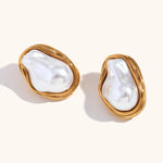 Baroque Pearl Stainless Steel Earrings – Waterproof 18K Gold Plated Earrings | Ezra Gems