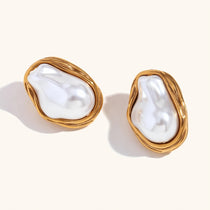 Baroque Pearl Stainless Steel Earrings – Waterproof 18K Gold Plated Earrings | Ezra Gems