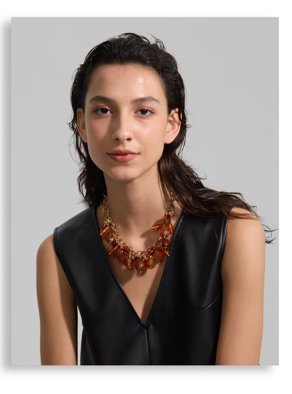 Amber Resin Bead Charm Necklace – Waterproof 18K Gold Plated Necklace | Ezra Gems