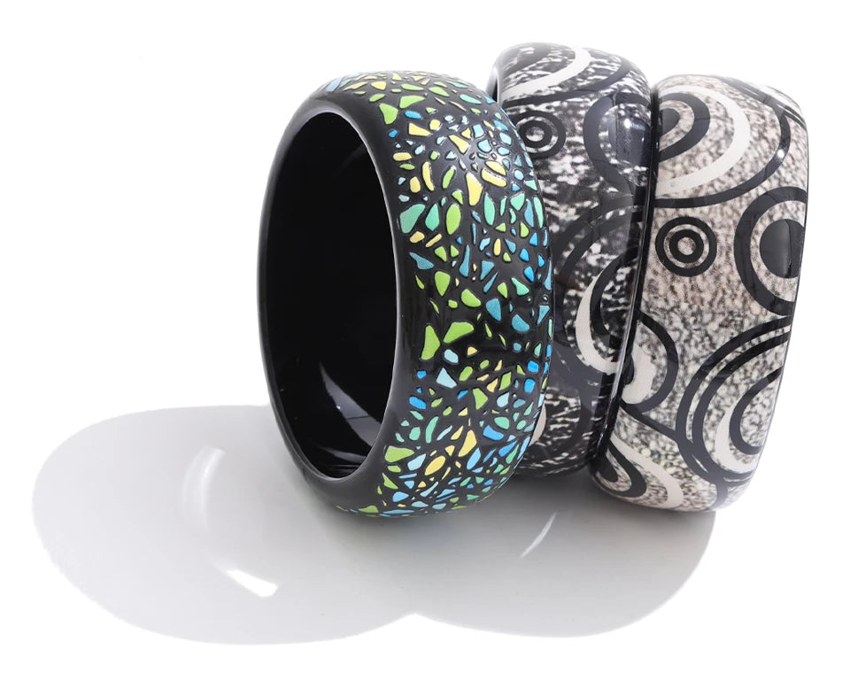 Wide Acrylic Resin Statement Bangle – Waterproof 18K Gold Plated Bracelet | Ezra Gems