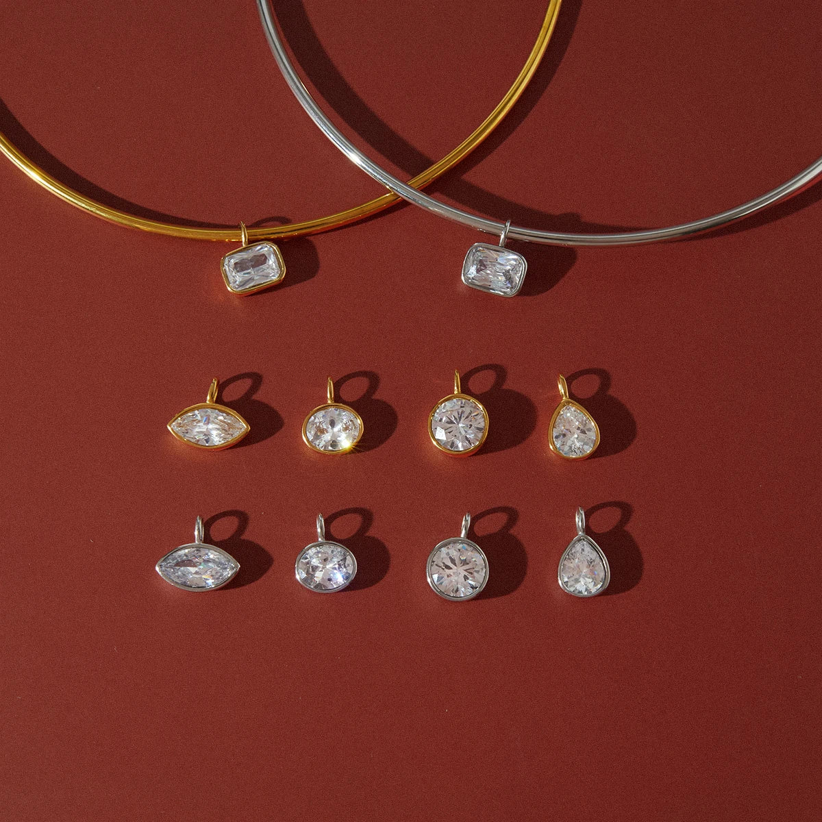 Zircon Charm Rigid Collar Necklace – Waterproof 18K Gold Plated Necklace | Ezra Gems