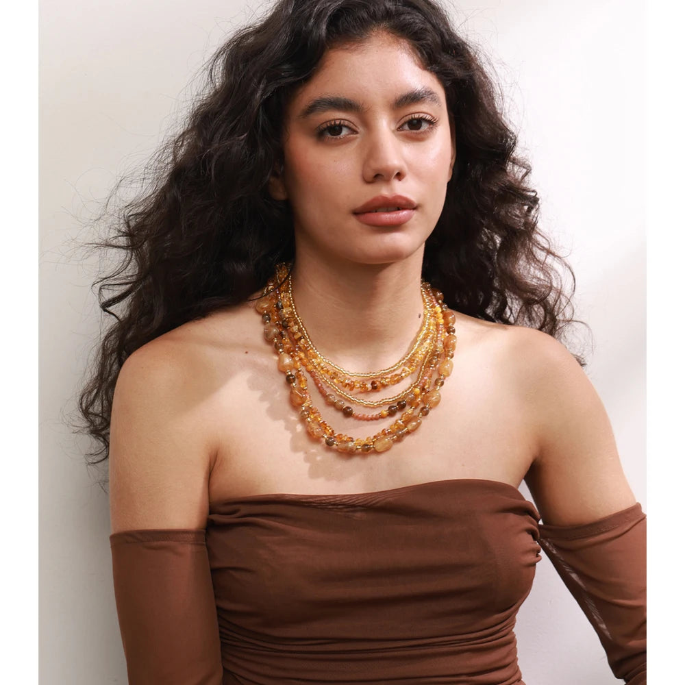 Layered Resin Bead Bib Necklace – Waterproof 18K Gold Plated Necklace | Ezra Gems