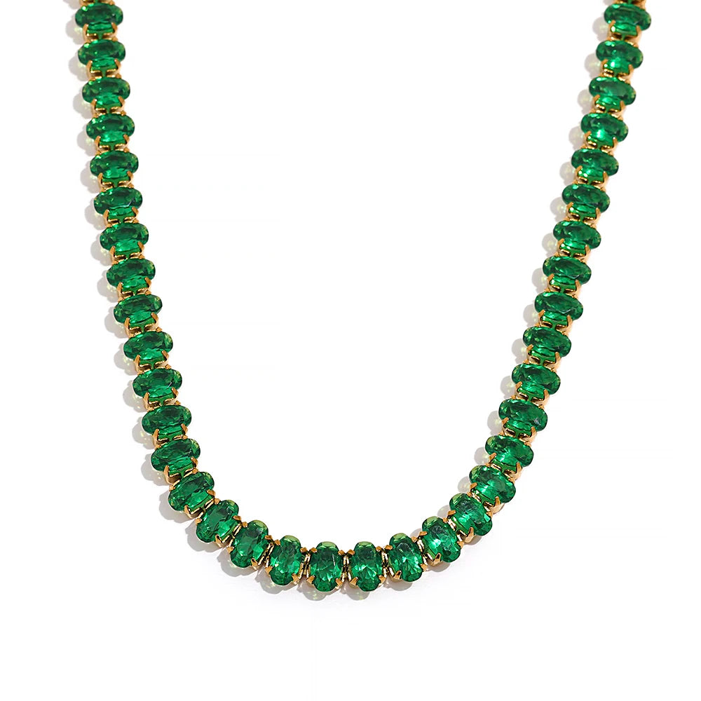 Green Gemstone Tennis Necklace