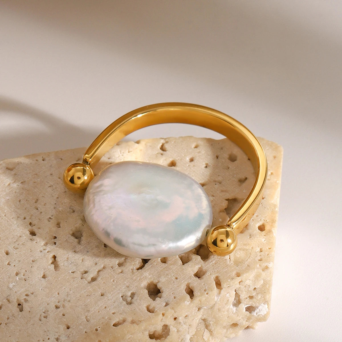Freshwater Pearl U Shape Ring – Waterproof 18K Gold Plated Ring | Ezra Gems