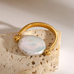 Freshwater Pearl U Shape Ring – Waterproof 18K Gold Plated Ring | Ezra Gems