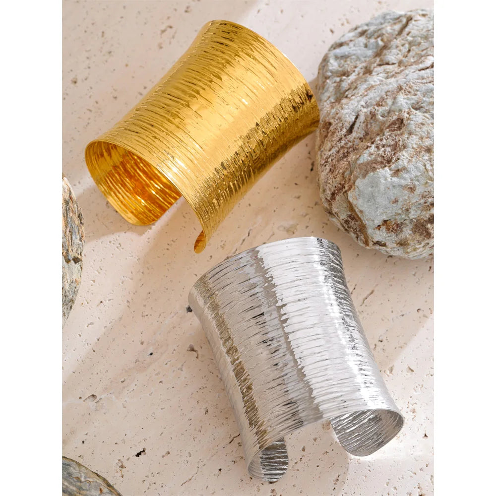 Statement Wide Metal Cuff Bracelet – Waterproof 18K Gold Plated Bracelet | Ezra Gems