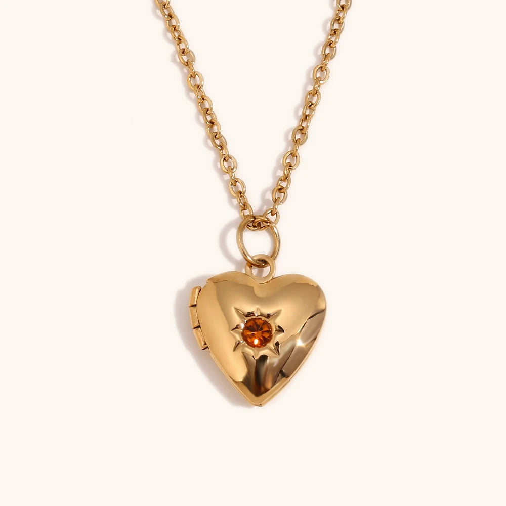 Birthstone Box Pendant Necklace – Waterproof 18K Gold Plated Necklace | Ezra Gems