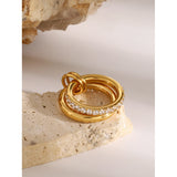 Double Layer Zircon Inlaid Ring – Waterproof 18K Gold Plated Ring | Ezra Gems