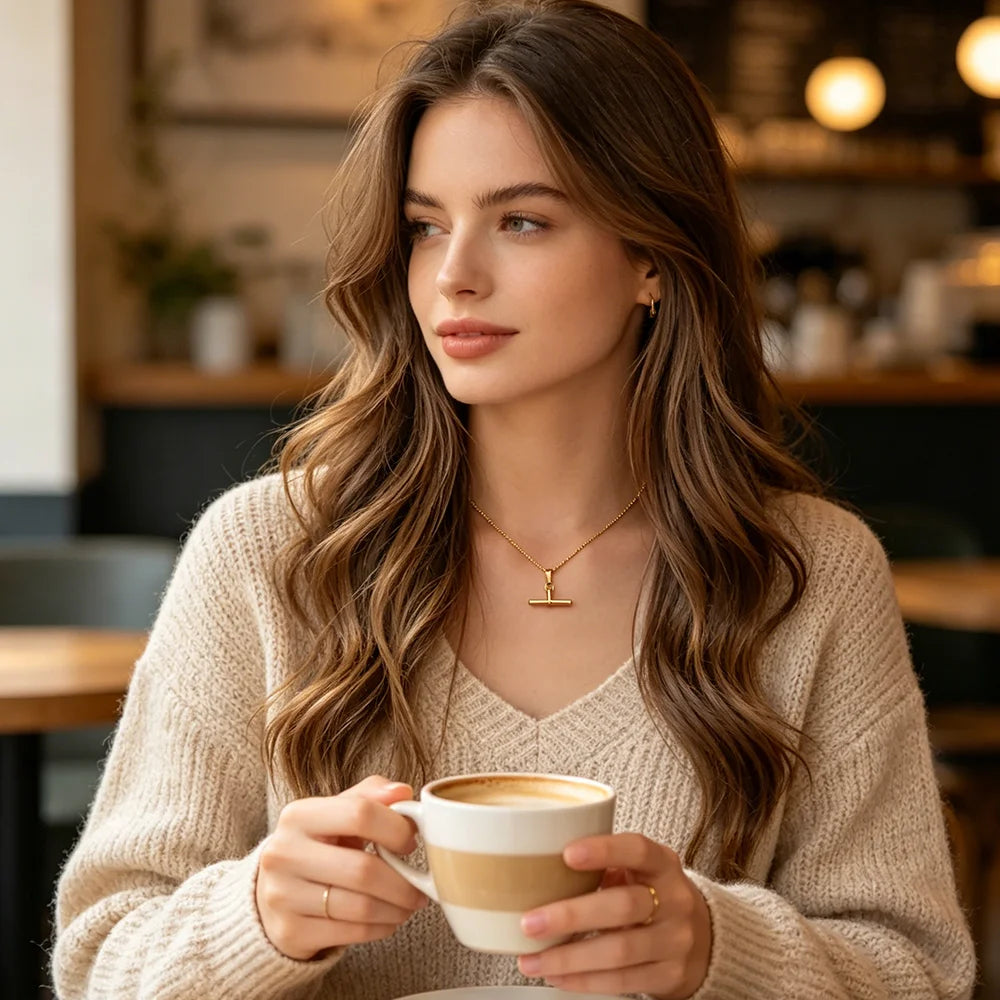 Minimalist T-Bar Pendant Necklace – Waterproof 18K Gold Plated Necklace | Ezra Gems