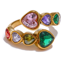 Stunning adjustable heart statement ring with rainbow gemstones