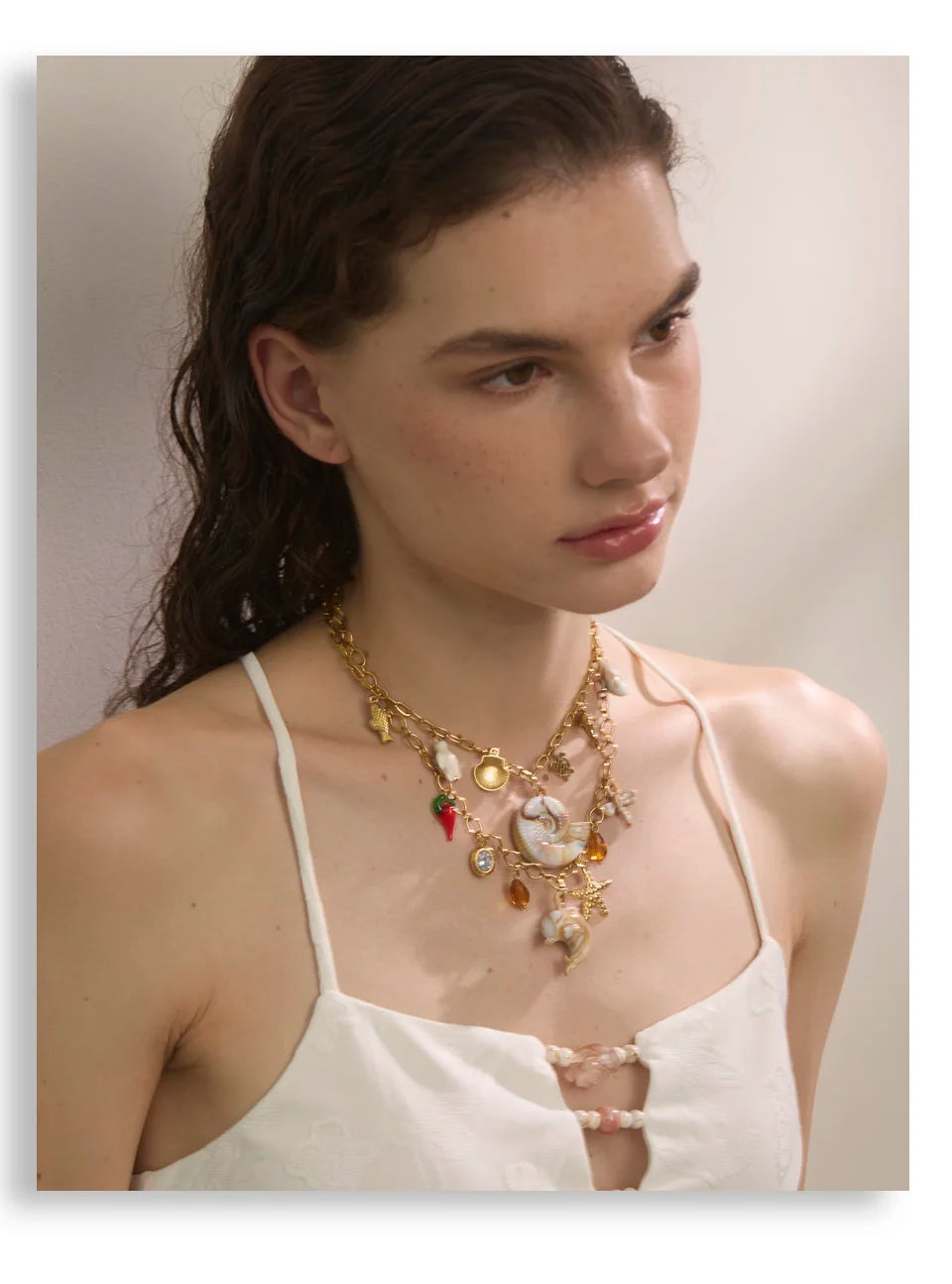 Shell Resin Ocean Charm Pendant Necklace – Waterproof 18K Gold Plated Necklace | Ezra Gems