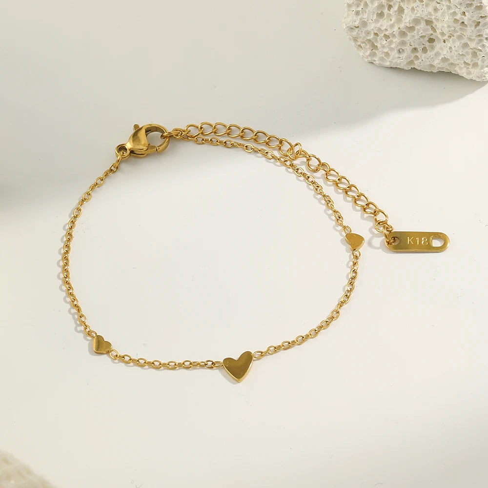 Mini Heart Chain Bracelet – Waterproof 18K Gold Plated Bracelet | Ezra Gems