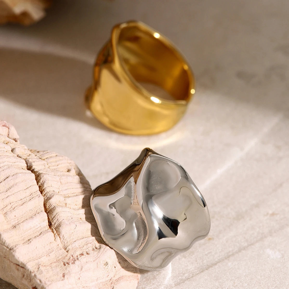 Hammered Texture Wide Open Ring – Waterproof 18K Gold Plated Ring | Ezra Gems