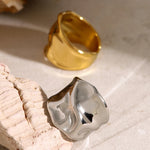 Hammered Texture Wide Open Ring – Waterproof 18K Gold Plated Ring | Ezra Gems