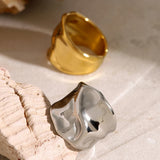 Hammered Texture Wide Open Ring – Waterproof 18K Gold Plated Ring | Ezra Gems