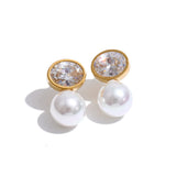 Pearl & CZ Round Stud Earrings