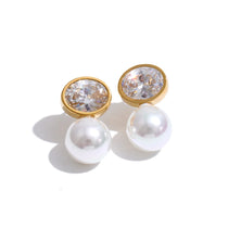 Pearl & CZ Round Stud Earrings – Waterproof 18K Gold Plated Earrings | Ezra Gems