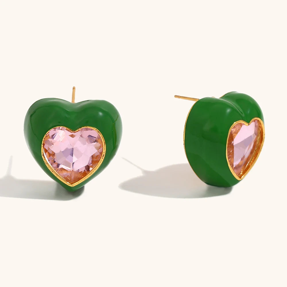 Heart Zircon Inlay Earrings – Waterproof 18K Gold Plated Earrings | Ezra Gems