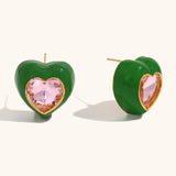 Heart Zircon Inlay Earrings – Waterproof 18K Gold Plated Earrings | Ezra Gems
