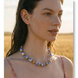 Blue Ceramic Flower Bead Necklace