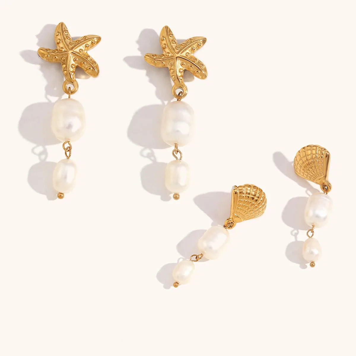 Starfish Shell Pearl Tassel Earrings – Waterproof 18K Gold Plated Earrings | Ezra Gems