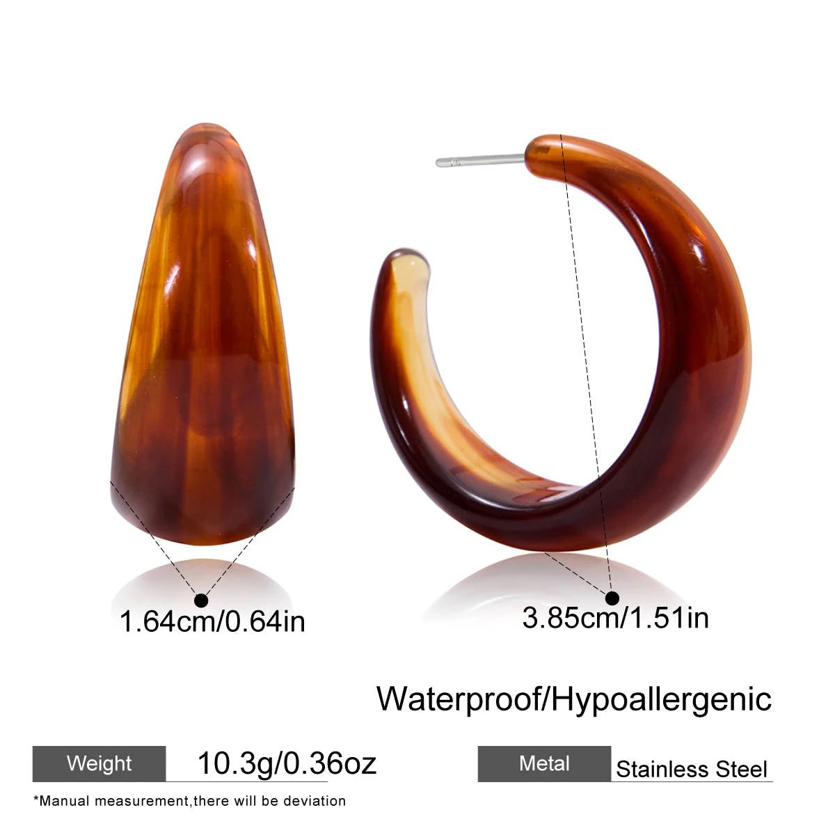 C Shape Resin Statement Stud Earrings – Waterproof 18K Gold Plated Earrings | Ezra Gems