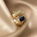 Adjustable Double Stone Ring, 18K gold-plated, with contrasting rectangular stones for a stylish, modern, and minimalist look.