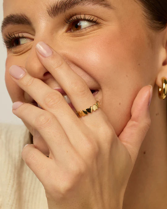 Elegant adjustable gold heart ring made of 18k gold-plated stainless steel, perfect for everyday wear or stacking.