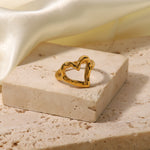 Timeless Stainless Steel Aesthetic Heart Ring, 18K gold-plated, offering a delicate heart design for a refined, elegant look.