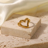 Timeless Stainless Steel Aesthetic Heart Ring, 18K gold-plated, offering a delicate heart design for a refined, elegant look.