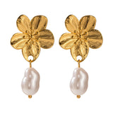 Elegant Blooming Flower Pearl Earrings with 18k gold plating and freshwater pearls, perfect for everyday wear or special occasions.