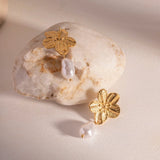 Beautiful 18k gold-plated Blooming Flower Pearl Earrings, combining elegance with comfort for everyday or special occasion wear.