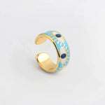 Adjustable blue enamel evil eye ring with gold-plated finish, perfect for stylish everyday protection