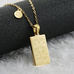 Cancer zodiac tarot necklace with engraved gold-tone pendant, 18k gold-plated stainless steel, stylish and durable astrology jewelry gift.