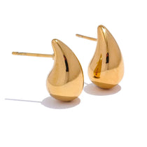 Elegant 18k gold-plated water drop earrings with modern design, perfect for daily wear or adding a touch of sophistication to any look.