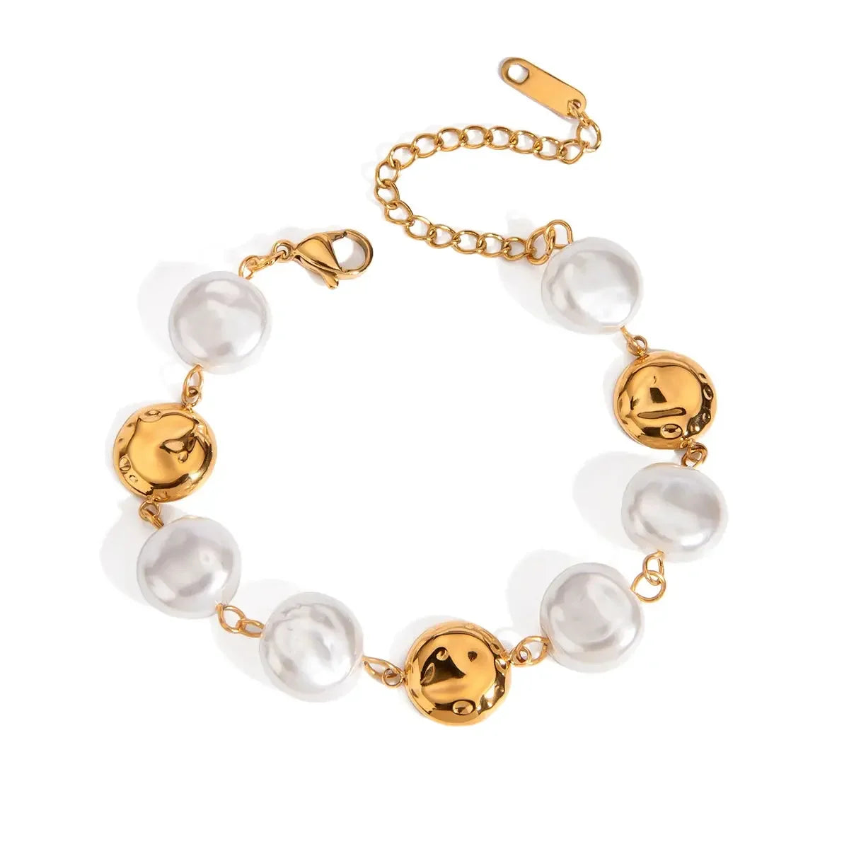 Elegant Circle Imitation Pearl Bracelet, 18K gold-plated with a smooth loop of ivory pearls for a timeless, sophisticated look.