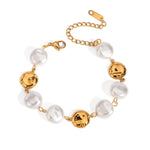 Elegant Circle Imitation Pearl Bracelet, 18K gold-plated with a smooth loop of ivory pearls for a timeless, sophisticated look.