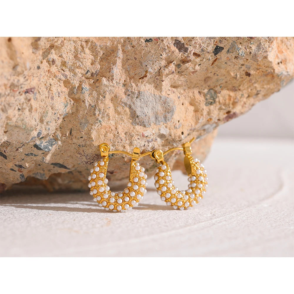Classic gold beaded hoops crafted from stainless steel, offering durability and a chic, modern look