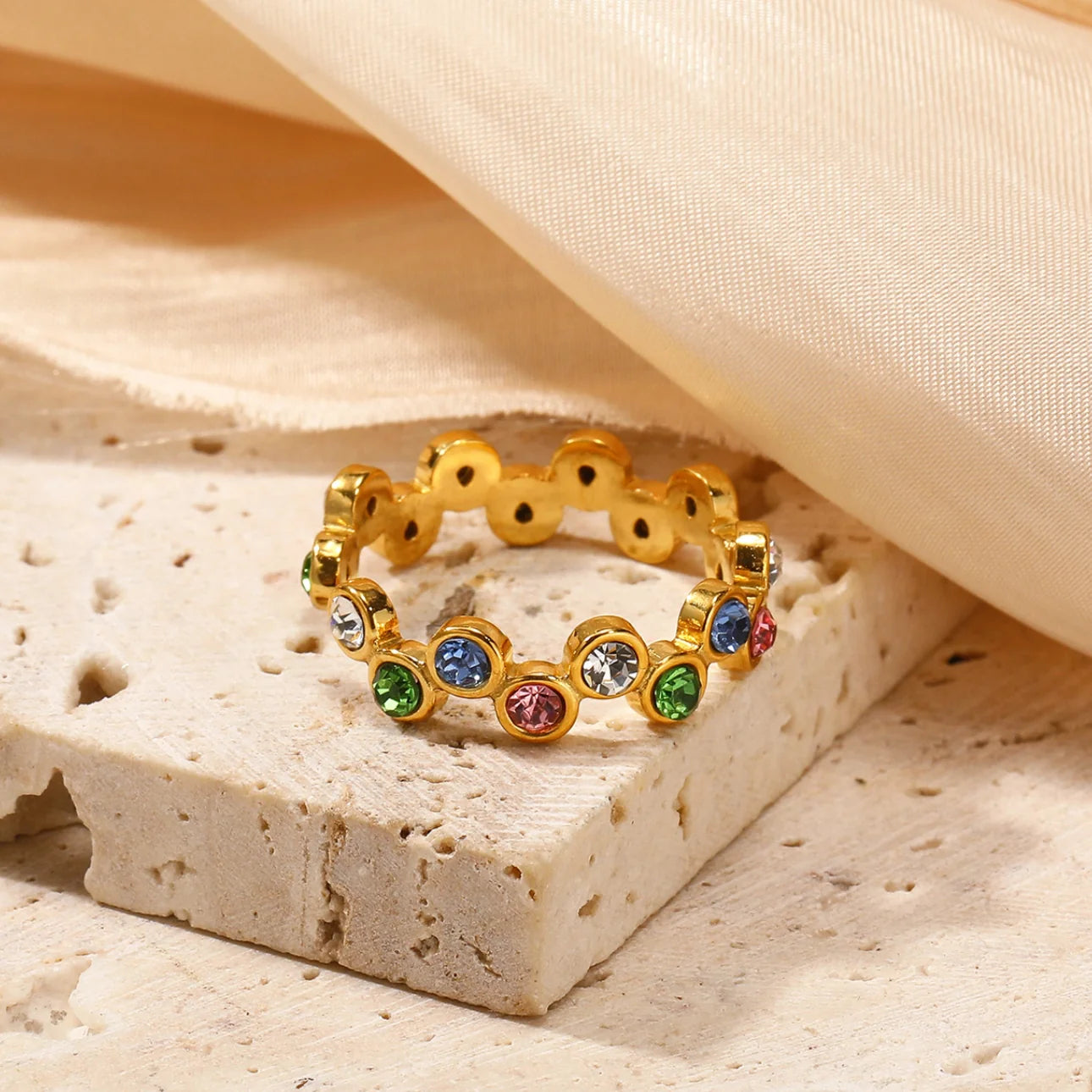 Elegant Crystal Zig Zag C-Shaped Ring, 18K gold-plated with an eye-catching gemstone, offering a sleek design for a touch of sophistication.