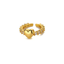 Gold-plated adjustable heart ring with cubic zirconia, perfect for stacking and symbolizing love and commitment
